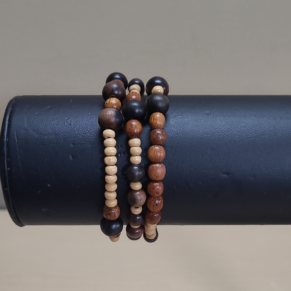 Tiger Kamagong Bayong and Natural Wood One-of-a-kind Bracelets Fits 7-7.5" Wrist